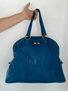vintage bags for women, 2006 YSL bright blue leather XL Bag - Picture 1 of 7