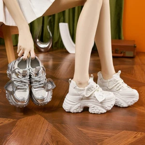 Womens Fashion Mesh Sequin Lace Up Casual Platform Sneakers Training Shoes - Picture 1 of 16