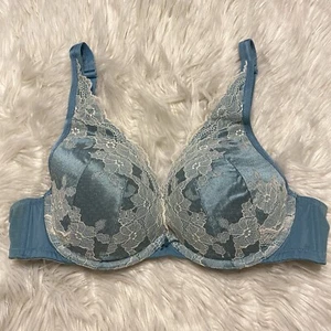 Cacique 40C Bra Boost Plunge Underwire Back Close Stretch Bow Floral Lace - Picture 1 of 7