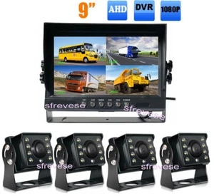 9" IPS 4CH Split Monitor+ 4 x 4Pin AHD 1080P Car Rear View Backup Camera SD DVR - Bild 1 von 10