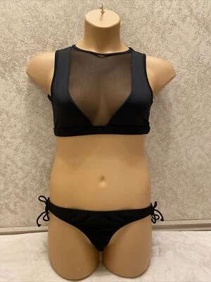 Dippin' Daisy's Brazilian Micro Swim Bikini. Black Mesh. Size Large. Runs Small  - Imagem 1 de 4