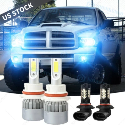 For 02-05 Dodge Ram 1500 2500 3500 8000K 9007 LED Headlight+Fog Light Bulbs 9006 - Image 1 of 4