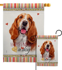 Basset Hound Happiness Garden Flag Animals Dog Decorative Gift Yard House Banner - Picture 1 of 13