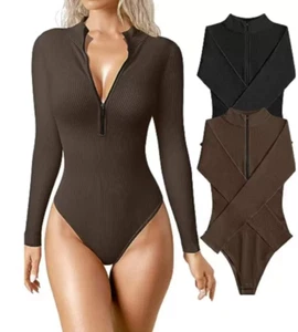 Women's Long Sleeve Square Collar Crop Top in Solid Color Bodysuit - Picture 1 of 14