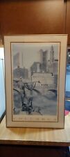 Ellie Heingartner Framed Watercolor Downtown Columbus,Ohio Picture,33 1/2x24!
