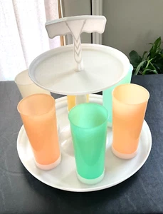 Vintage 60er -70er Jahre Tupperware Getränk Karosel Caddy und 6 Pastellbecher - Bild 1 von 5