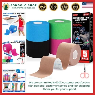 Cinta de kinesiology 5 rollos impermeables elastic support athletic sports - Image 1 of 4