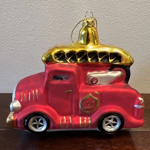 Large Blown Glass Fire Truck Christmas Ornament - Picture 1 of 7