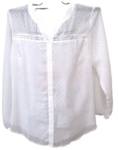 Agnes Orinda Textured Polka Dot Artic White Blouse Plus Size 3X Women's NEW - Picture 1 of 4