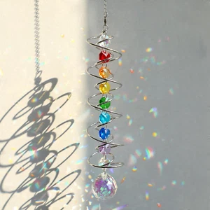 Wind Spinner Gazing Ball Spiral Tail, Crystal Sun Catcher with Seven Chakra Bead - Picture 1 of 12