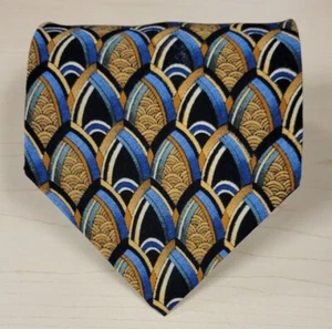 jerry garcia silk tie 56" × 3 3/4" scalloped navy blue green brown white - Picture 1 of 3