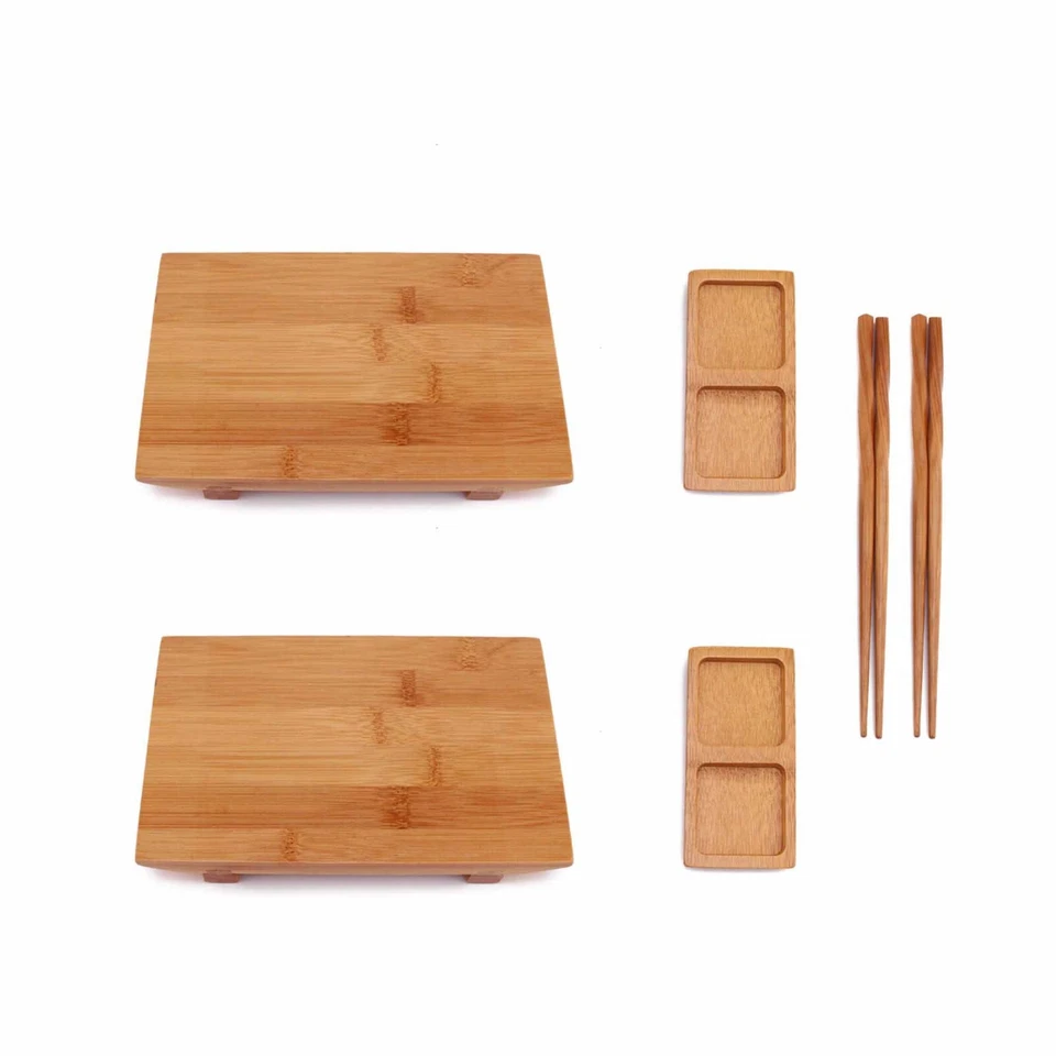 Bamboo Sushi Plate / Tray, Chopsticks and Compartment Sauce Dish  - Image 1 of 1
