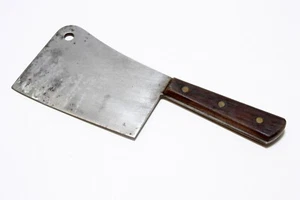 Meat Cleaver Chef's 5 3/4" Carbon Steel Blade & Wooden Handle Vintage Japan - Picture 1 of 5