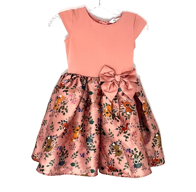 H&M Dress Girls 6 Multicolor Bunny Garden Novelty Bow Pleated Sleeveless Spring - Image 1 of 4