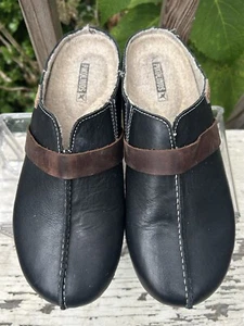 Pikolinos Granada Black Brown Leather Slip On Clogs Women’s 6.5-7 / EU 37 Mules - Picture 1 of 13