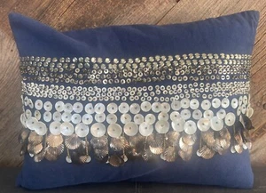 Kim Seybert Living Pillow Navy Sequins Beads Seashells Gold/Bronze Tone 14x10 - Picture 1 of 23
