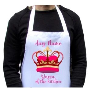 Personalised Apron, Queen of the Kitchen Print White Adults Gift Christmas - Picture 1 of 5