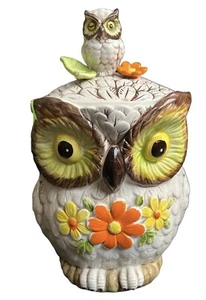 RARE ‼️ Vintage Ceramic Owl and Winking Baby Cookie Jar - Picture 1 of 6