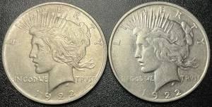 [Lot of 2] 1922-P & 1922-D Peace Dollar - 90% Silver US Coins - Picture 1 of 2