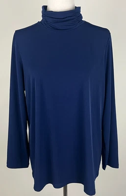 SUSAN GRAVER L/S 'Liquid Knit Ruched Turtleneck' - L, Navy - Image 1 of 4