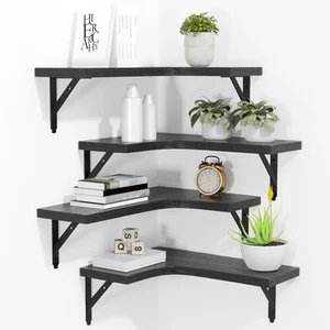 Corner Floating Shelves Wall Mounted Set of 4, Rustic Wood Storage Display Wa... - Picture 1 of 7