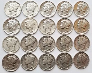 🔥Lot Of (20) Mercury Dimes! Wartime Silver! Full Dates! NO RESERVE!🔥Lot#2 - Picture 1 of 12