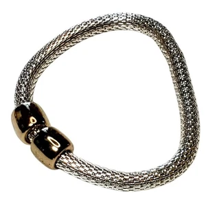 Leicht dehnbares silber- und goldfarbenes Perlenarmband 9 Zoll - Bild 1 von 3