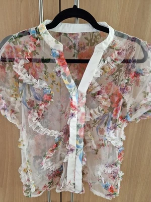 Shein Floral  Apricot Sheer Short Sleeve Blouse Top Size S - Excellent condition - Image 1 of 4