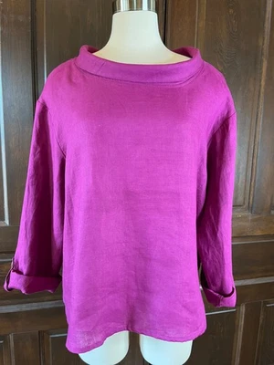 Top de lino Lintico Hollis talla XL mangas con lengüeta enrollable capucha cuello rosa baya lisa Foto 1 de 4