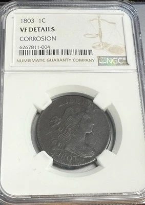 1803 1c Draped Bust Large Cent NGC VF Details Env. Damage - Image 1 of 4