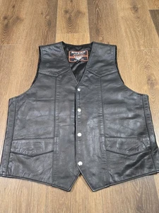 Interstate Leather Vest Mens Size L USA Embroidered Biker American Flag Vintage - Picture 1 of 11