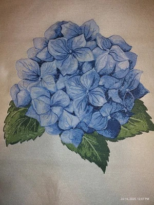 2 Pcs. Embroidered Hydrangea on Woven Fabric Panel. Brand New 26" Sq. - Image 1 of 4