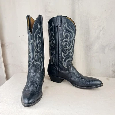 Vintage Black Leather Nocona Cowboy Boots Made in the USA Men's Size 11 1/2 2A - Image 1 of 4