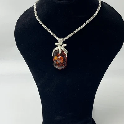 Collar colgante ámbar enchapado en plata de ley 925 vintage para mujer - 12,5 pulgadas Foto 1 de 4