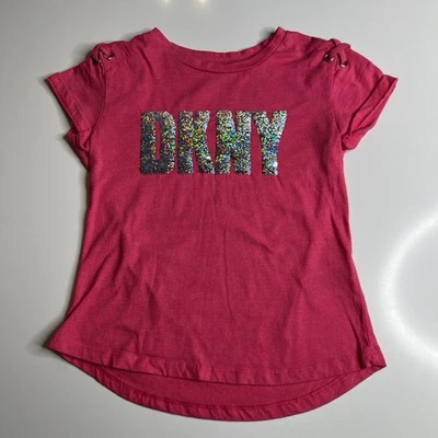 DKNY Girls Shirt. Size 7 Small. Sparkly & Pink! #142 - Image 1 of 4