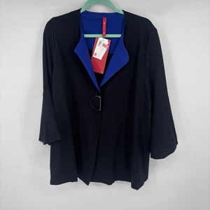Chaqueta Blazer IC By Connie K Negra Manga Campana Un Botón Lagenlook XL Ropa de Trabajo - Imagen 1 de 10