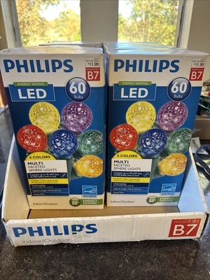 2 Boxes of Phillips 60 B7 Sphere Lights Multi Color LED NEW Christmas Lights - Image 1 of 4