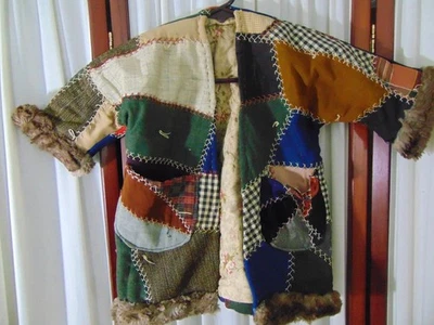 Vintage Childs Coat Made of Victorian Crazy Quilt-19"L-SANTAS/DOLLS Perfect-SALE - Image 1 of 4