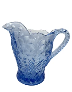Vintage L. E. Smith Glass Ice Blue Tiger Lily 48oz Pitcher RARE 8.25" Tall - Picture 1 of 6