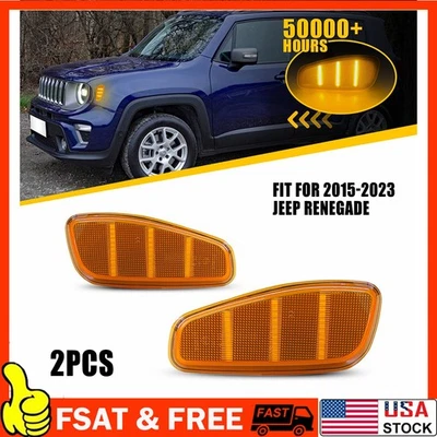 For 2015-2023 Jeep Renegade Fender Side Marker Light Turn Signal Lamp Amber Pair - Imagem 1 de 4