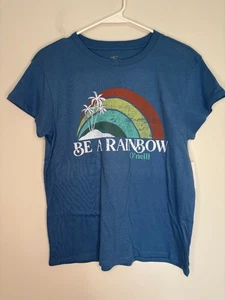 O'NEILL NEW Be A Rainbow Tee Womens L Short Sleeve Blue Stretch Beach - Picture 1 of 4
