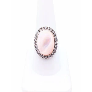 Pink Sterling Ring Vintage Mother of Pearl & CZ Statement Ring Pink MOP Ring - Picture 1 of 6