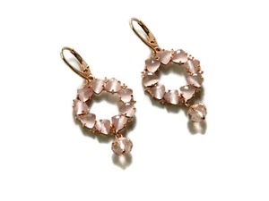 Orecchini pendenti pietre Occhio di gatto rosa e cristallo Swarovski - Foto 1 di 4