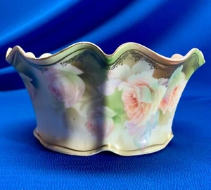 RS PRUSSIA CORONA MARCA 7" DIA 3.5"H CREMA ROSAS CUENCO 6 CARAS - Imagen 1 de 6