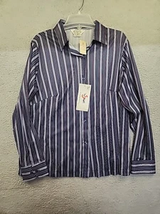 70er Jahre Sears The Shirt Polyester Perma Prest Damen 42 Blau Streifen Langarm Neu - Bild 1 von 7