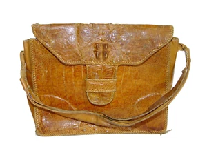Vintage Crocodile Leather Hand Bag Handbag True VTG 60s 70s Boho Hippy Shoulder - Picture 1 of 16