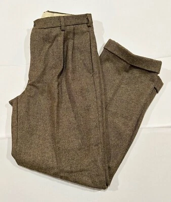 Pantalones plisados Orvis para hombre mezcla de lana con puños marrón talla 38 se adapta a 37x32 *DEFECTO LEER Foto 1 de 4