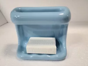 Vintage Blue Ceramic Soap Dish Tray Shower Washcloth Holder Mid Century Modern - Picture 1 of 16