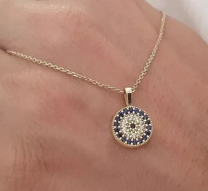 0.30 Ct Real Moissanite Evil Eye Pendant Necklace in 14K Yellow Gold Plated - Picture 1 of 7