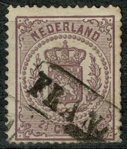 U7514 NETHERLANDS 1869 Coat of arms 2½c violet  NVPH 18 Boxed Franco cancel - Image 1 of 1